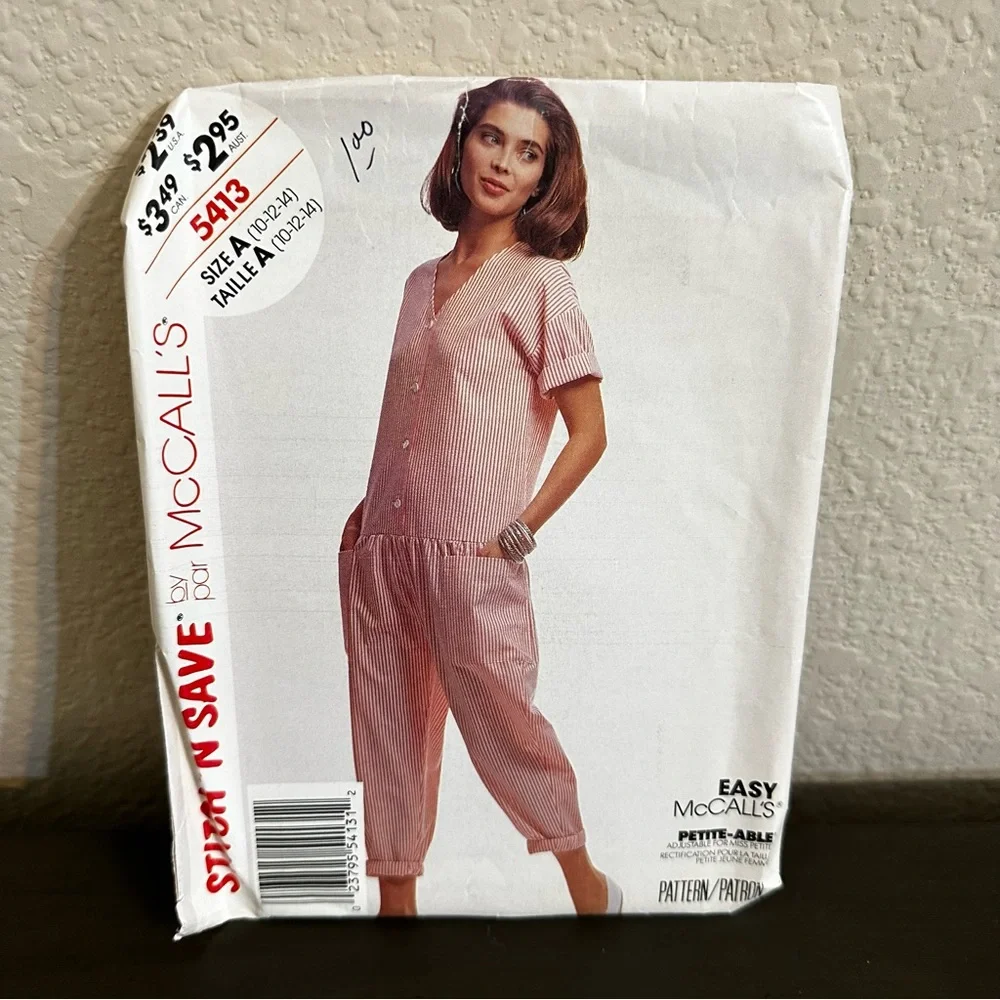 Vintage Sewing Pattern McCall’s Stitch ‘N Save Jumper Size 10,12,14 1990s 90s